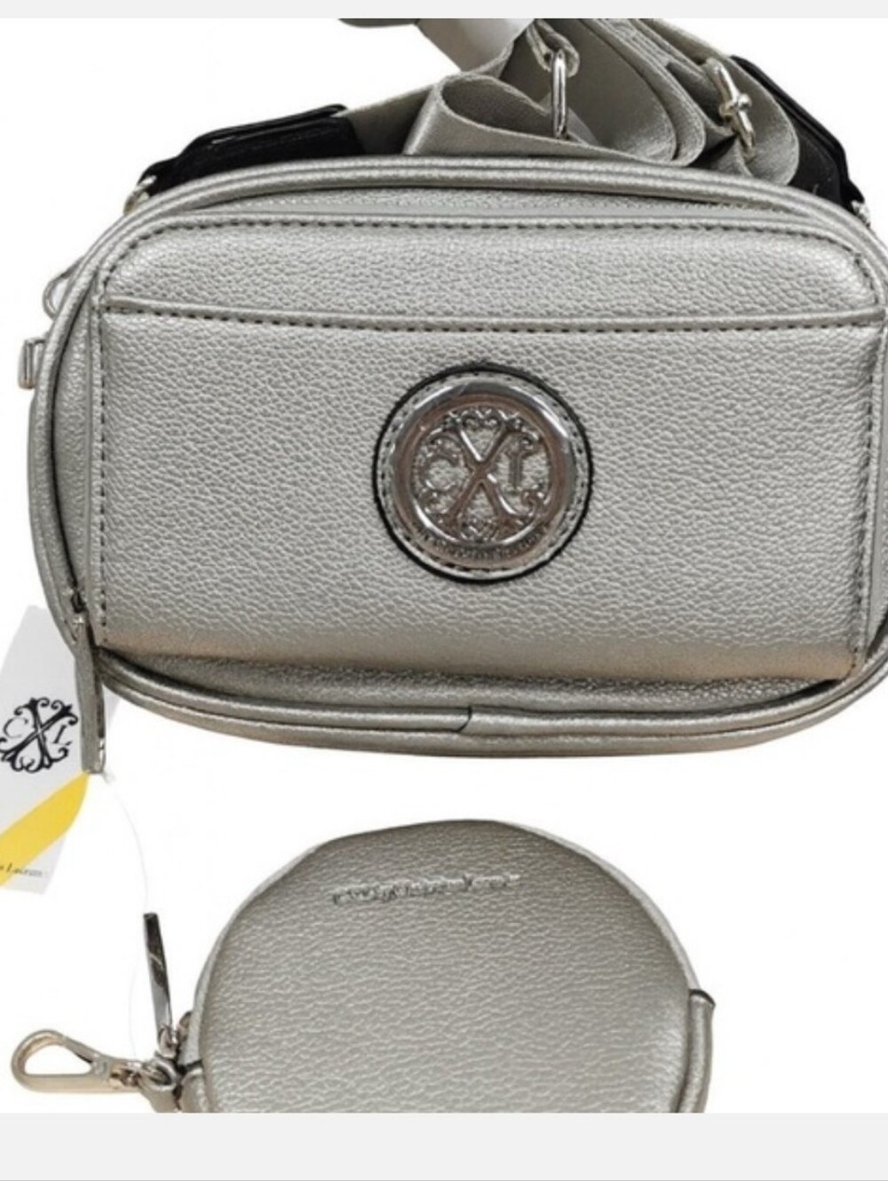 Christian Lacroix Metallic Silver Cam Crossbody w/ Matching Pouch NWT